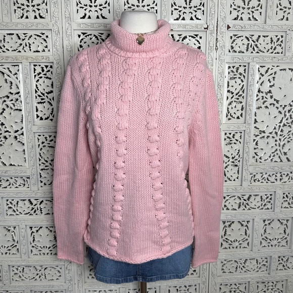 Vintage Talbots Baby Pink Wool Blend Chunky Turtleneck Sweater Sz Medium - Picture 1 of 8